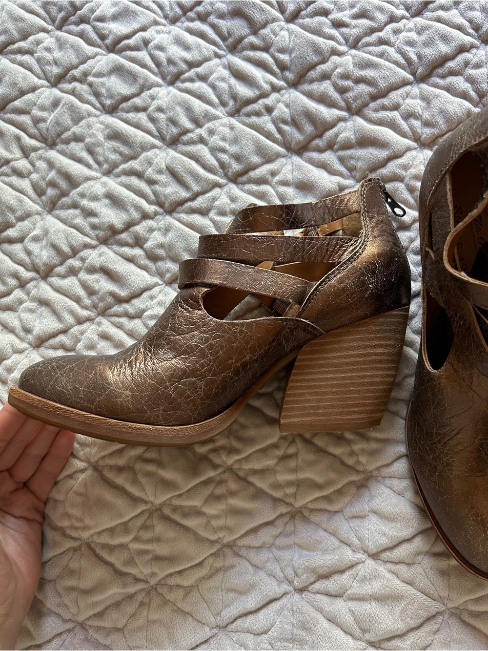 Kork-Ease Brown Leather Cutout Ankle Booties Heeled Shoes Women’s